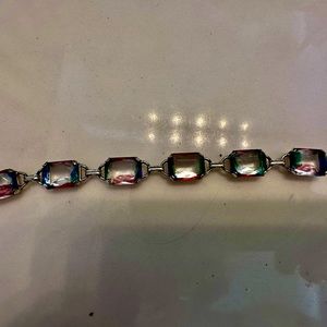 Vintage Colored Cut Glass 7" Bracelet Red Blue Green. Unique